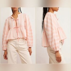 Free People Brunch Babe Blouse Size S NWT Color Pink Yellow